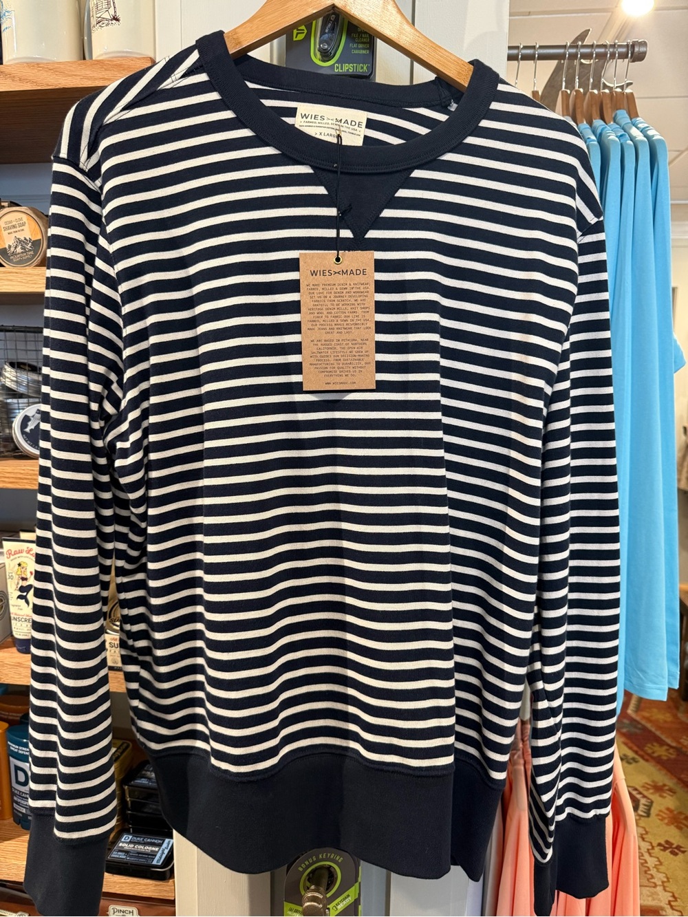 Navy & White Striped Long-Sleeve Crew Sweatshirt